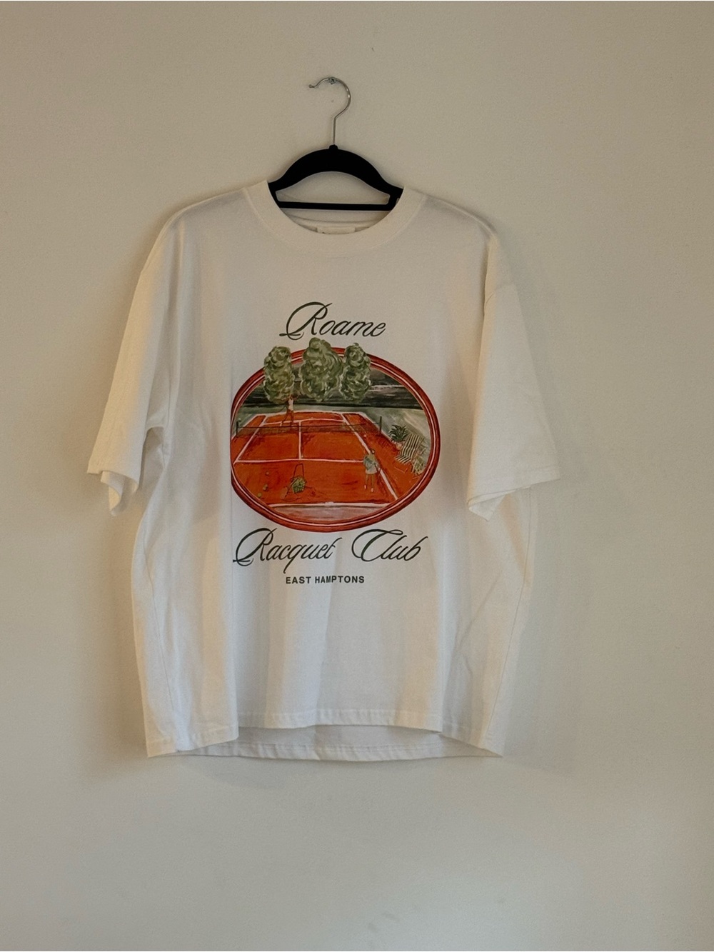 Roame Racquet Club Graphic Tee - White with Orange Tennis Court